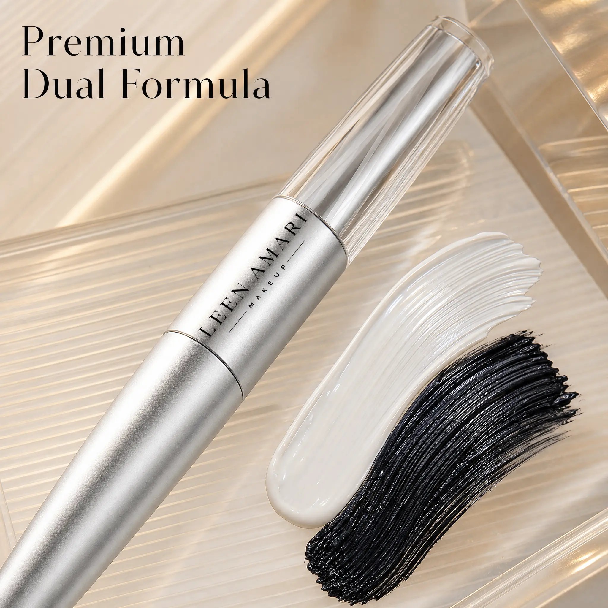 LEEN AMARI Short Lash Rescue Mascara, 2-Step White Primer + Black Mascara for Visible Length, Separation and Bold Definition