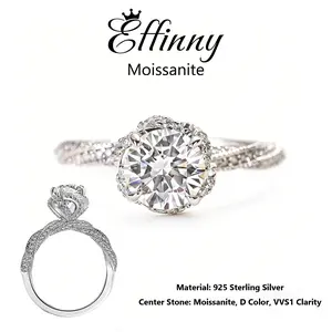 Effinny Round Cut 1.0ct Synthetic Moissanite Flower Design 925 Sterling Silver Engagement Ring, D Color VVS1 Excellent Round Cut Anniversary Ring for Women Outdoorfun