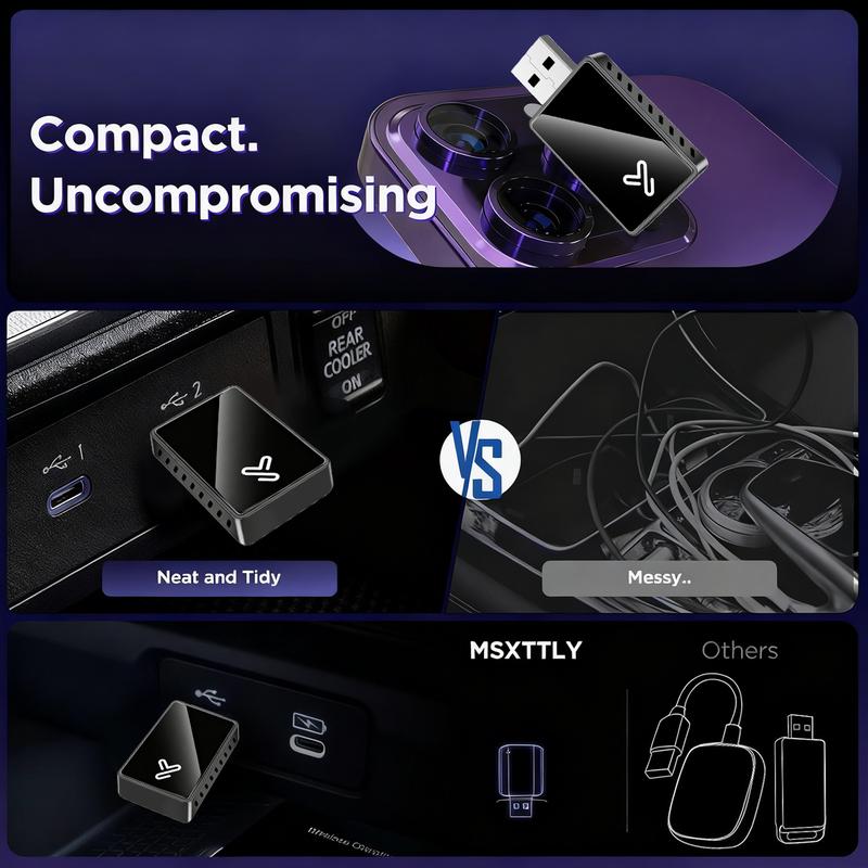 2026 3-in-1 Wireless CarPlay Adapter & Mirror Link– Plug & Play, Wired to Wireless Conversion, Mini Stable Design