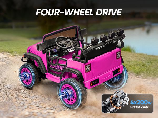 Hikiddo 24V 4WD Ride on Toy, 2-Seater Kids Ride-on Truck Electric Car for Kids Boys w/Remote, Bluetooth