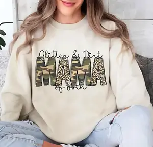 Glitter and Dust - Mama of Both Camo & Leopard Pattern Printed Sweatshirt, Mom Gift, Camo Mama Shirt, funny shirt, summer outfit, vacation outfit, vintage graphic tee, gift for men and women