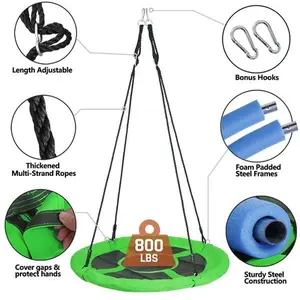 Zeny 800lb 40" Round Saucer Tree Swing Seat Waterproof W/Hanging Rope for Kids Green