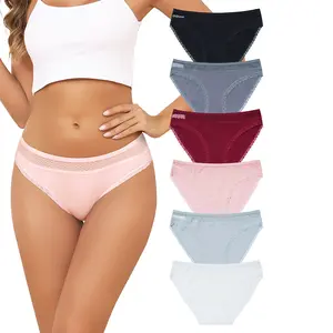 LEVAO Women’s Cotton Lace Bikini Underwear – Soft Stretch Cheeky Briefs, Breathable Panties 6 Pack (S-XL)