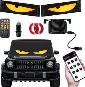 Synchronized Devil Led Eyes Light for Car Windshield, 15"x4" Programmable ojos led para carro Sign, Full Color Electra Eyes for Truck, DIY Led Matrix Panel, Smart App & Remote Contro