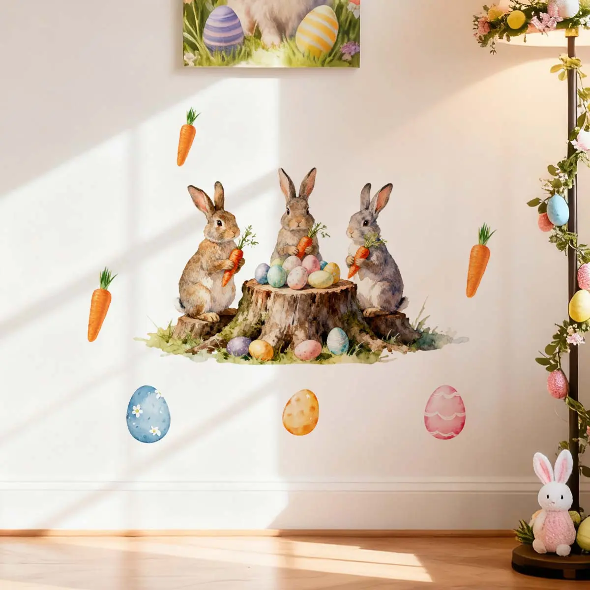 A (30*50cm) Easter bunny, carrot and egg wall sticker to decorate festival home, living room, corridor, bedroom and bathroom background walls, M20780
