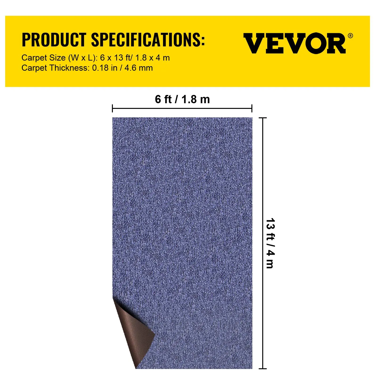 【summerfinds】VEVOR Deep Blue Marine Carpet 6 ft x 13.1 ft Marine Carpeting Marine Grade Carpet for Boats with Waterproof Back Outdoor Rug for Patio Porch Deck Garage Outdoor Area Rug Runner Non-Slide Porch Rug