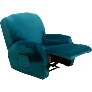 Recliner Chair Cover 4 Piece Velvet Stretch Recliner Chair Slipcovers Reclining Sofa Couch Slipcover Soft Thick Elastic Anti-Slip Washable Furniture Protector (Emerald Green)