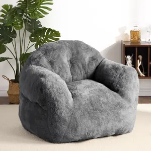Oversized Ergonomic Bean Bag Chair - Faux Rabbit Fur, High Elasticity Foam Filled, Cozy Armrests for Adults, Durable Modern Lounge Sofa - Easy-to-Clean Seating for Living Room, Bedroom, Dorm