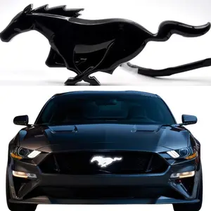 2015-2024 Ford Mustang White LED Illuminated Pony Grille Emblem, Gloss Black
