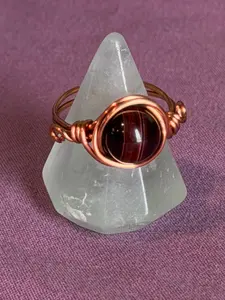 Red Tiger's Eye size 5 copper wire-wrapped ring
