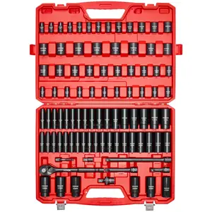VEVOR 1/2 in Drive Impact Socket Set, 91 Piece, 6 Point Deep & Shallow Impact Sockets, SAE (5/16 to 1-1/4 in) and Metric (8 to 32 mm) Sizes with Extension Bars (3, 5, 10 in), Cr-V Steel, Carrying Case 