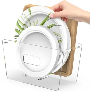 Disposable Paper Plate Dispenser for 5-12 Inches Plates, Space-Saving Plastic Foam Acrylic Plate Holder, Countertop Storage Organizer for Cabinet, RV, Party and Outdoor Activities