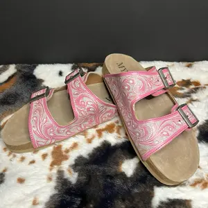 Western Tootled Leather Sandal-Pink