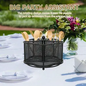 1pc Metal Kitchen Utensil Holder, 360° Rotating Utensil Holder, Utensil Finishing Organizer With 5 Compartments, Rotatable Cutlery Holder For Kitchen Dining Tables Utensil