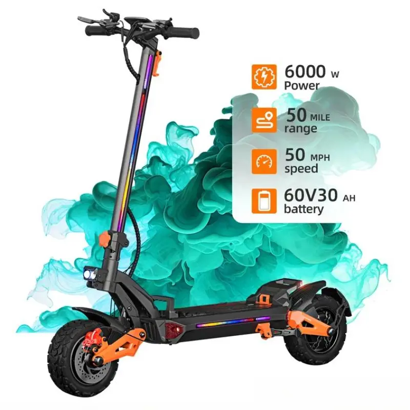 Adults' High Speed Portable Folding Electric Scooter, 6000W Dual-Motor, 50MPH, 50-mi Range, 11-Inch Off-Road Tires, USB Charging, 4-Braking Systems, High Speed Scooter, Portable Folding Scooter