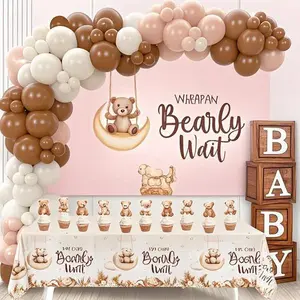 Boho Baby Shower Decorations - Gender Neutral Party Supplies with Balloons, Backdrop, Cake Topper, Tablecloth, Letters for We Can Bearly Wait Theme, Reusable and Eco-Friendly Celebration Kit