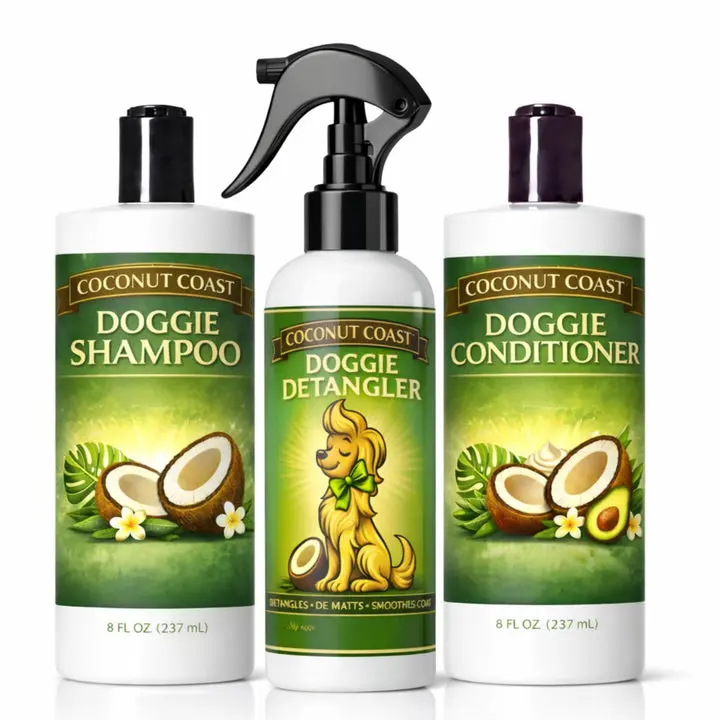 Coconut Coast Dog Shampoo, Conditioner & Detangler Set