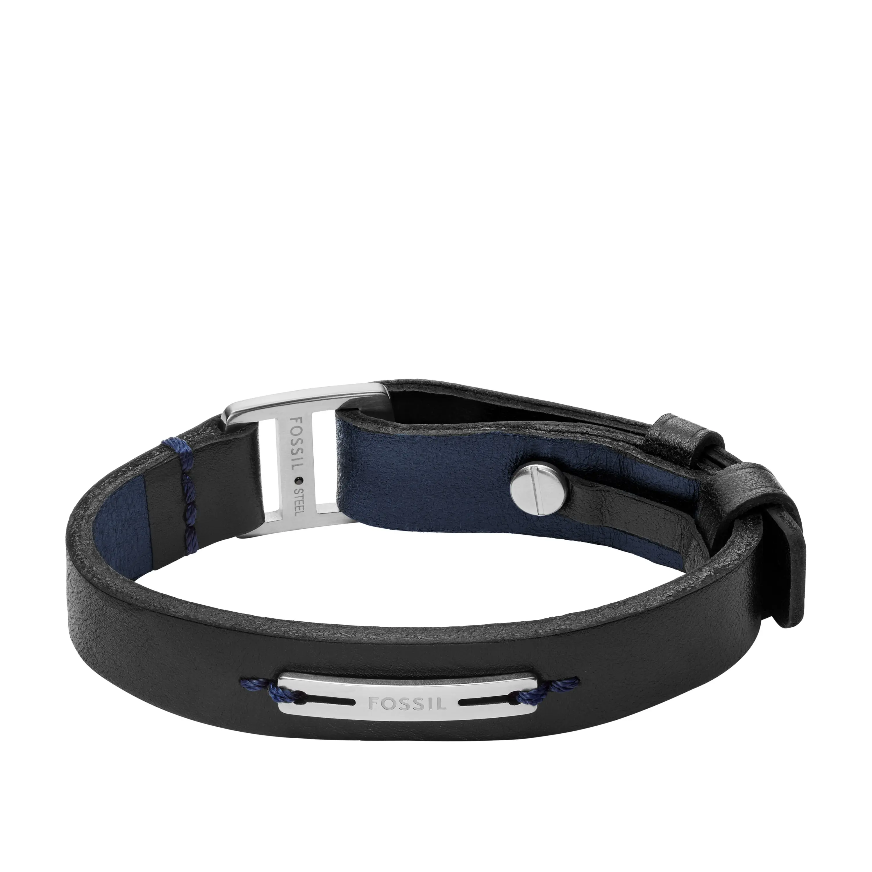 Fossil Men's Machine Rugged Midnight Blue and Black Leather Strap Bracelet
