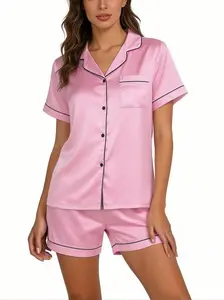 Brave-Luxe Women's Satin Pajamas sets Short Sleeve Sleepwear Soft Silk Button Down Loungewear Pjs Shorts Set