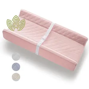 Cotton Contoured  Changing Pad w/  Mattress, Includes Soft, Removable & Washable Cover, Safety Strap, Non-Slip Bottom, Topper for Standard Size  Diaper Table & Dresser