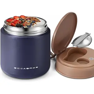 15.2oz Insulated  Thermo Jar  Stainless Steel Hot & Cold Lunch Container with Handle and Spoon, Leakproof Wide Mouth   ThermoNavy