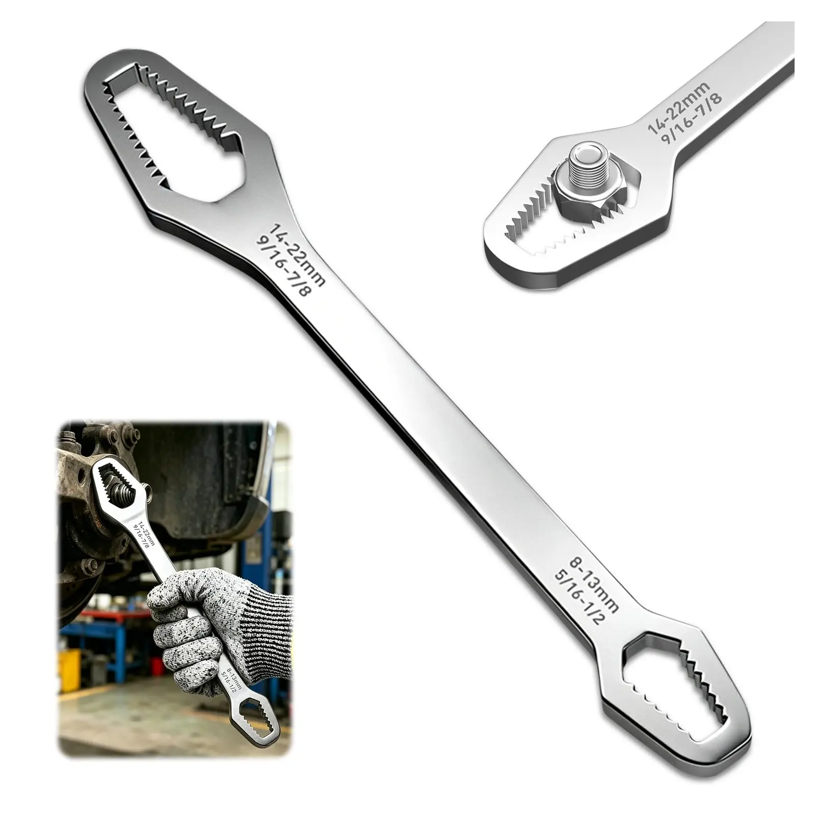 Universal Torx Wrench Set,  Double-Ended Self-Tightening Adjustable Wrench Tools (8-22mm), High-Hardness CR-V Steel Metric Spanner for Light Automotive, Motorcycle & Bicycle Maintenance