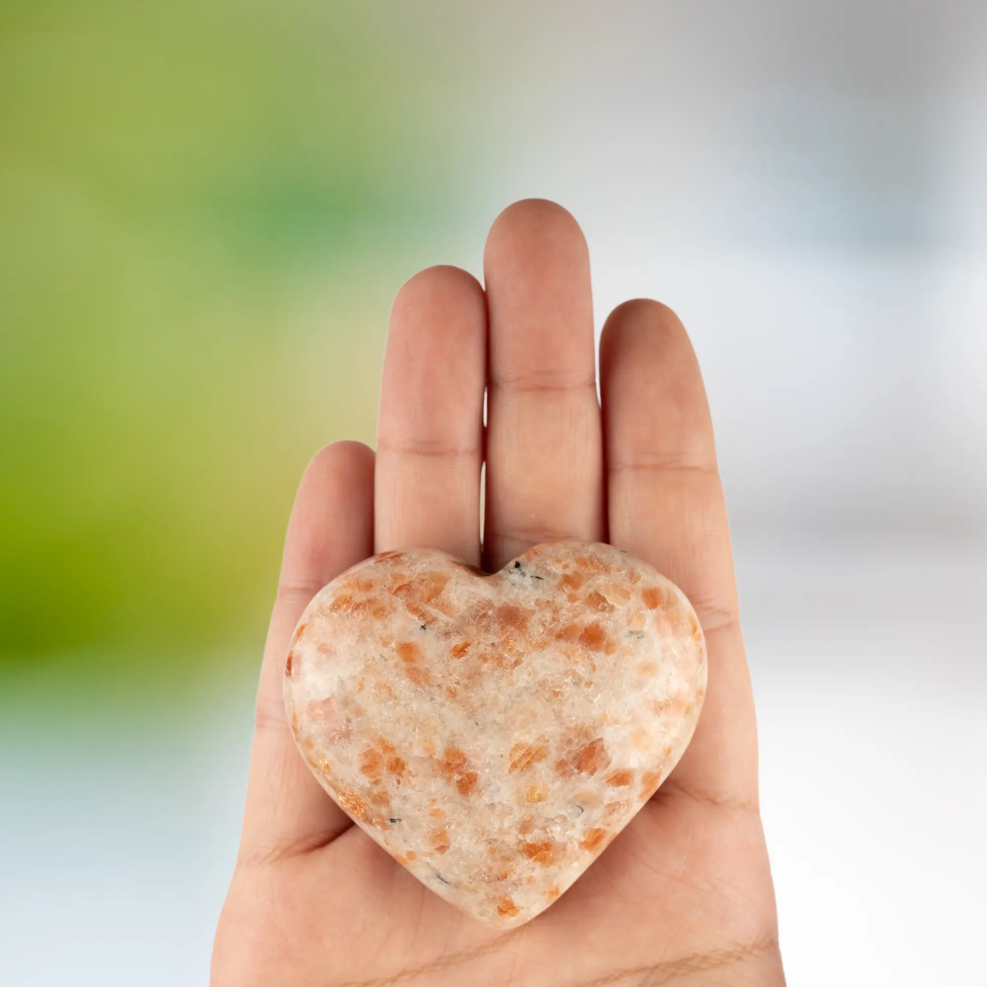 Sunstone Heart Palm Stone, Polished Crystal Stone for Chakra Balancing, Meditation, Spiritual and Crystal Gift