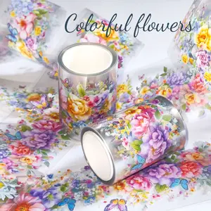 Colorful Flower Pet Tape Roll, Cartoon Creative DIY Craft Material, Artistic Handmade Scrapbook Notebook, 1 Roll