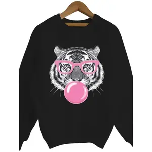 Tiger Bubblegum Graphic Sweatshirt| Quirky Babe’s Coffee Run +relax Must - Have Casual Comfy