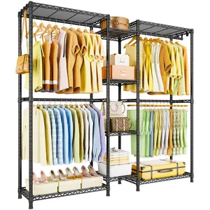 Ulif E4 Clothes Rack, Heavy-Duty Garment Rack, Metal Freestanding Clothing Organization Storage System Can Be L-Shaped with Shelves and Hangers, Max Load 962lbs, 71.6" W x 14.5" D x 79.3" H, Black