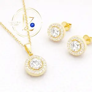 Halo Round Pendant Jewelry Set 18 inch long