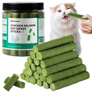 18 Pack Cat Grass Teething Stick, Delicious Cat Treat Snack Edible Cat Chew Toy for Teeth Cleaning and Hairball Removal in Cats