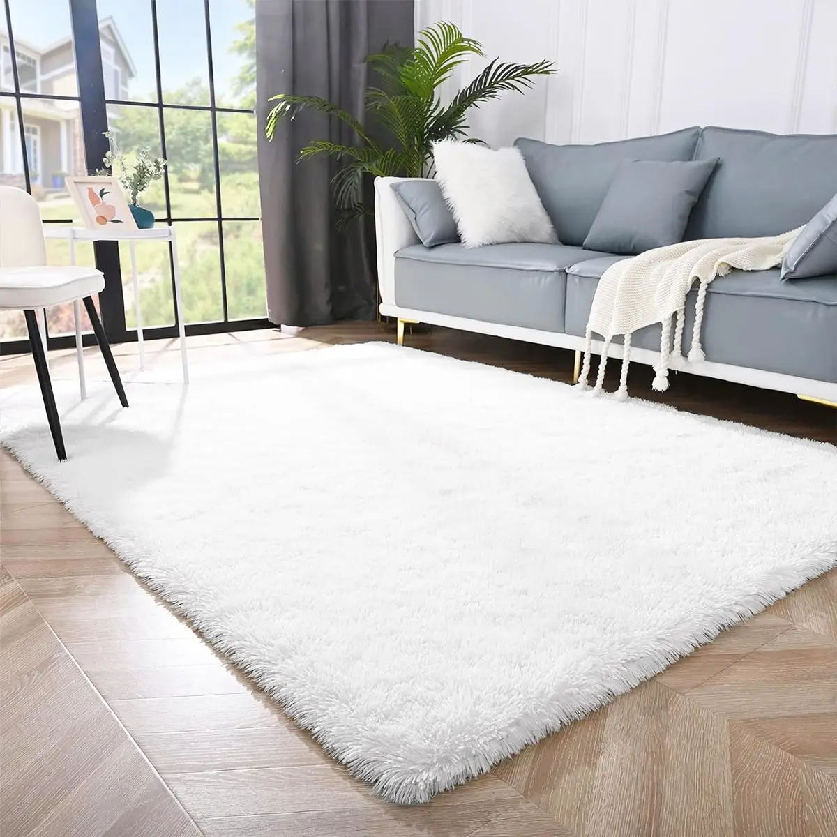 Solid Color Fuzzy Decorative Carpet, 1 Count Non Slip Soft Comfortable Easy Cleaning Plush Rug, Decorative Floor Mat for Living Room, Bedroom Accessor