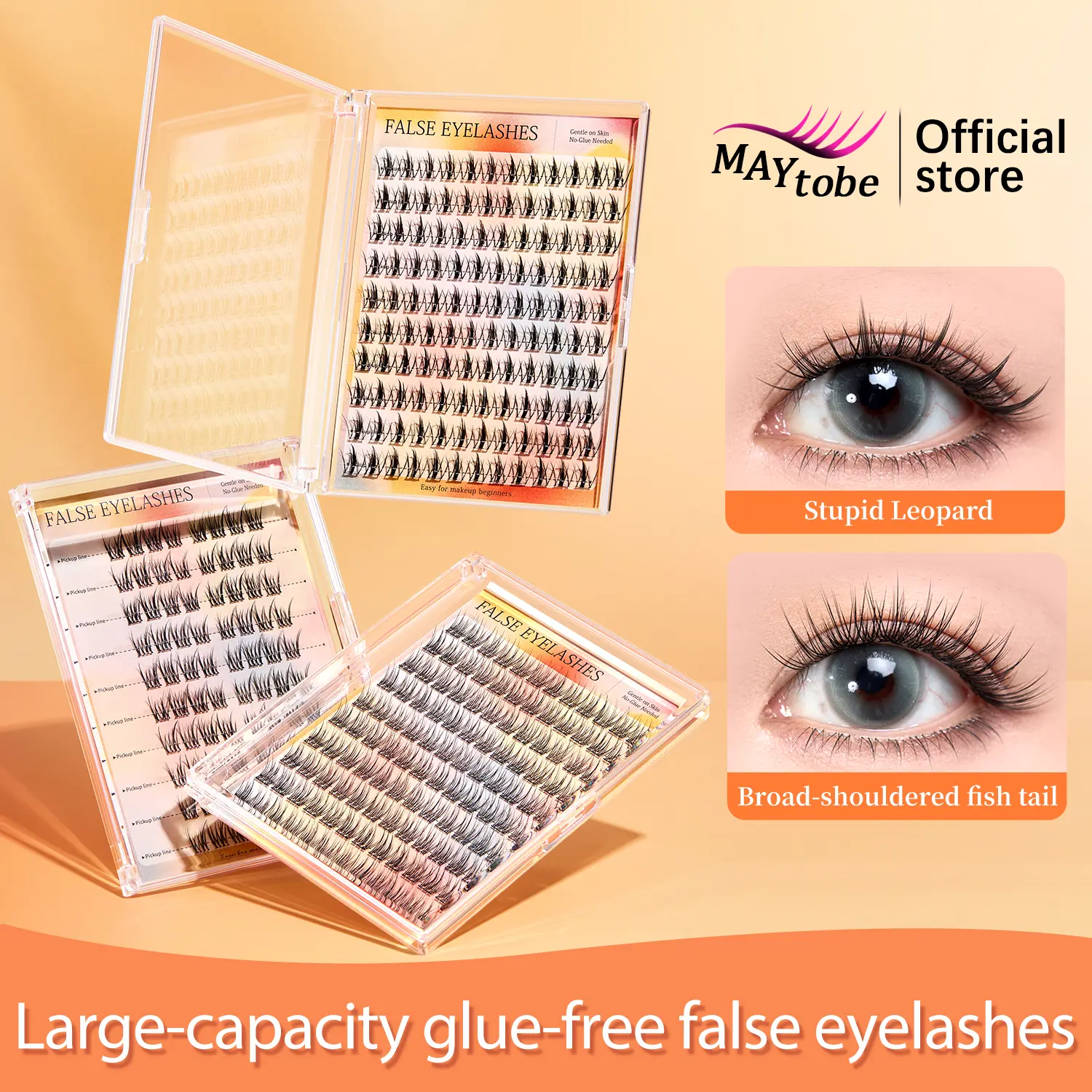 MAYtobe Glue-Free Cluster False Eyelashes & Adhesives, Self-Adhesive C Curl Lash Clusters (60-120Pcs) with Tweezers for Easy DIY Makeup