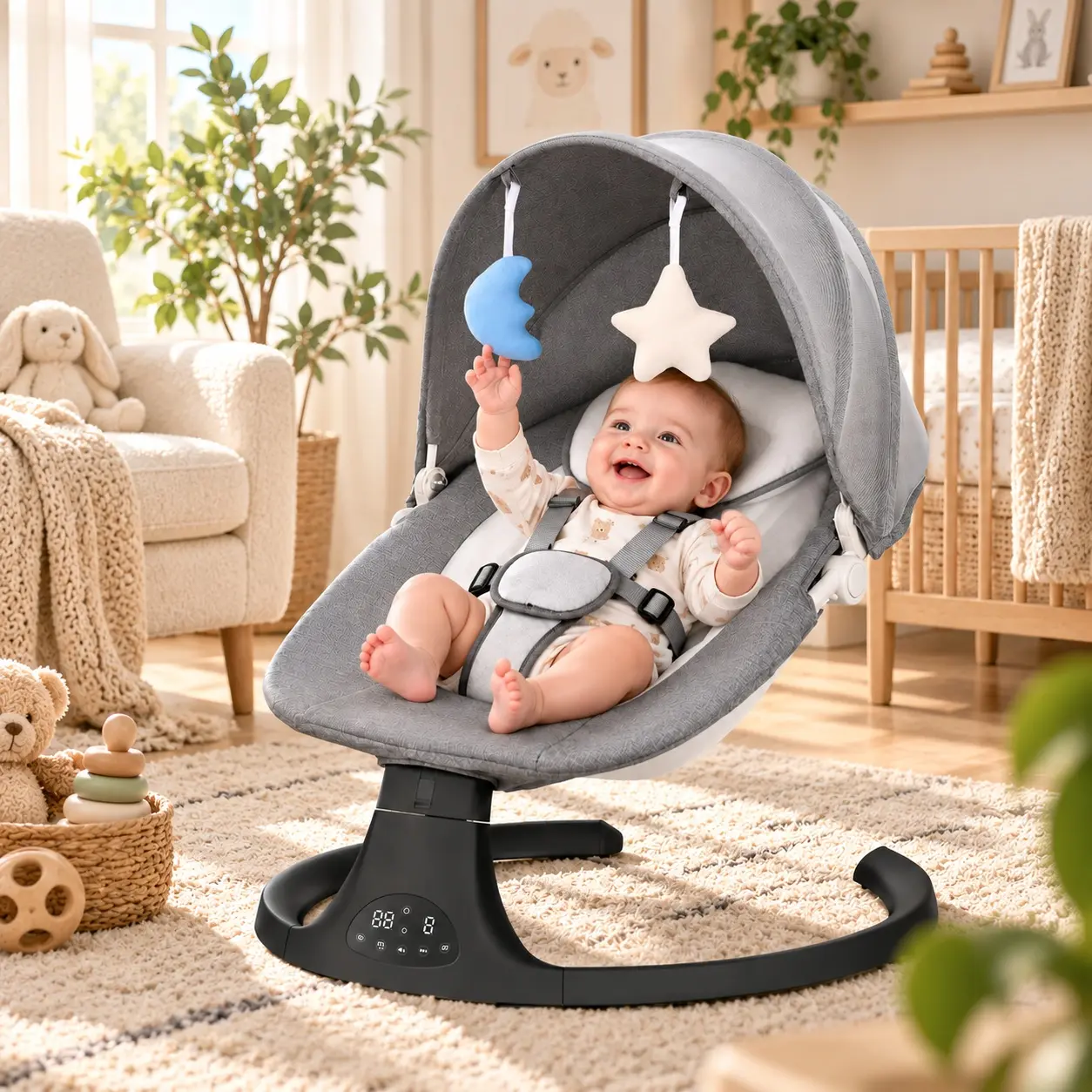 Baby Swing for Infants, Portable Baby Bouncer Rocker with 5 Swing Speeds & Bluetooth Control, Newborn Essentials