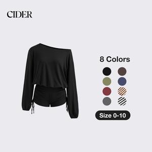 Cider Asymmetrical Neck Drawstring Romper