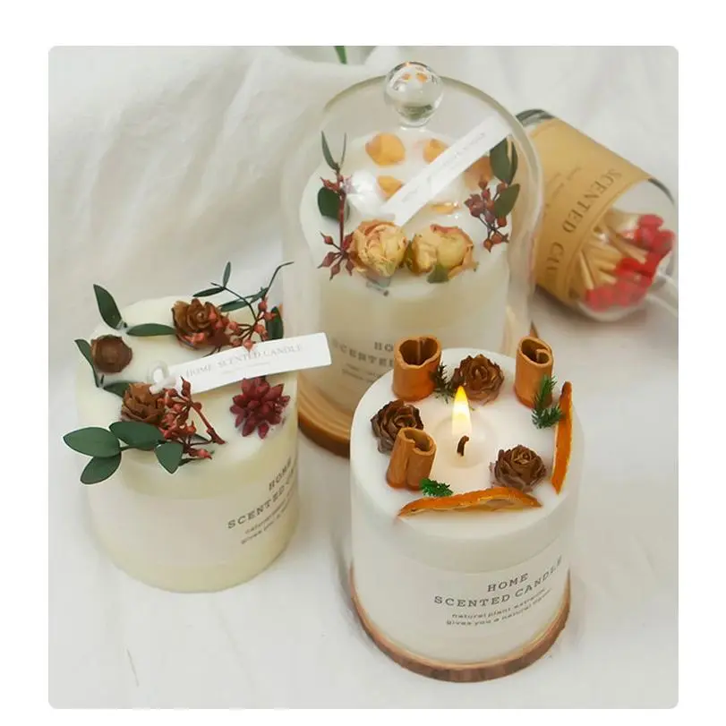 Rustic Dried Flower Aromatherapy Candle Handmade Botanical Wax Décor, Essential Oil Fragrance Gift for Weddings, Birthdays & Valentine's Day