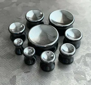 PAIR of Beautiful Concave Hematite Organic Stone Double Flare Plugs - Gauges 2g (6mm) up to 1" (25mm)