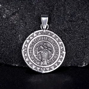 GTHIC Vintage St. Christopher Protect Us Stainless Steel Pendant for Men Women Daily Wear Father's Day Mother's Day Gift