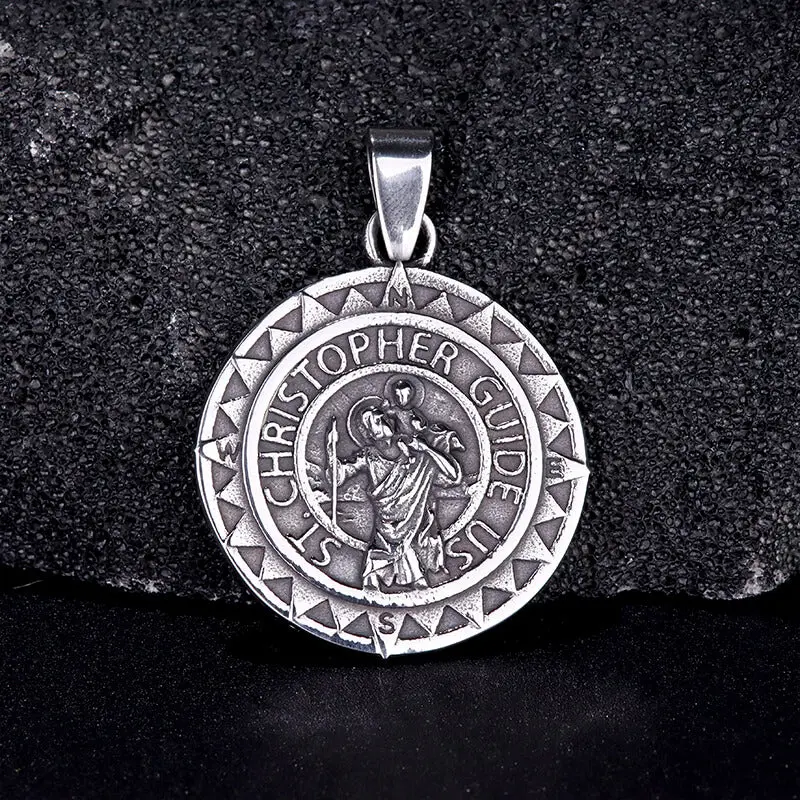GTHIC Vintage St. Christopher Protect Us Stainless Steel Pendant for Men Women Daily Wear Father's Day Mother's Day Gift