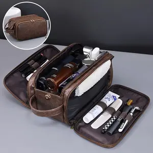 Men’s Toiletry Bag with Handles – PU Leather Travel Dopp Kit for Bathroom and Shaving Essentials, Water-Resistant Organizer for Toiletries and Cosmetics