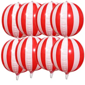 8 PCS Red & White Foil Carnival Balloons for Circus Theme Party, Candy Cane & Striped Decor