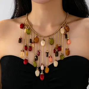 Za's Same Fashionable Water Drop Tassel Necklace European and American Cross-Border High-End Personalized Western Clothing Matchinging Trinkets