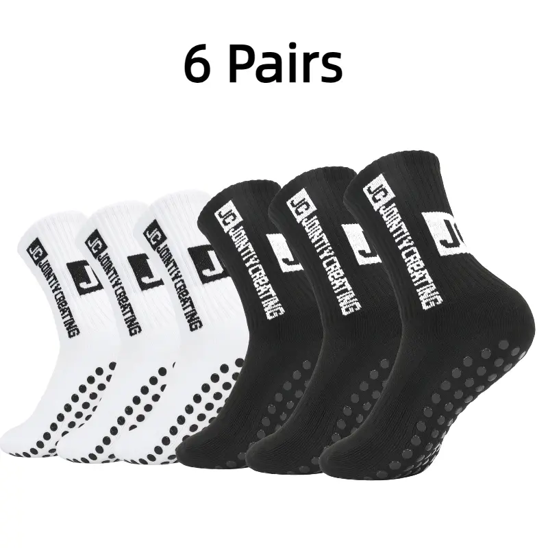 AMLANG Male Wear Cotton Blend Anti-Slip Texture Grip Socks, 3/6/10 Pairs Word Print Athletic Socks with Grip Pads for Soccer, Football