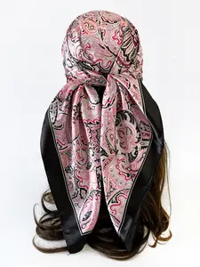 Vintage Classic Cashew Silk Scarf 90cm Head Wrap, Print Large Towel, Women's Satin Cloth Square Hair Scarf