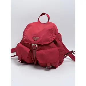 Pre-owned PRADA Nylon Backpacks Vintage Tessuto Vela Small Backpack Double Front Pockets Cherry Red ZS044PR