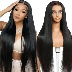 34 Inch Straight HD Transparent Lace Front Wigs Human Hair 13x4 for Black Women Glueless Brazilian Virgin Frontal Hairline Pre Plucked with Baby Hair Black