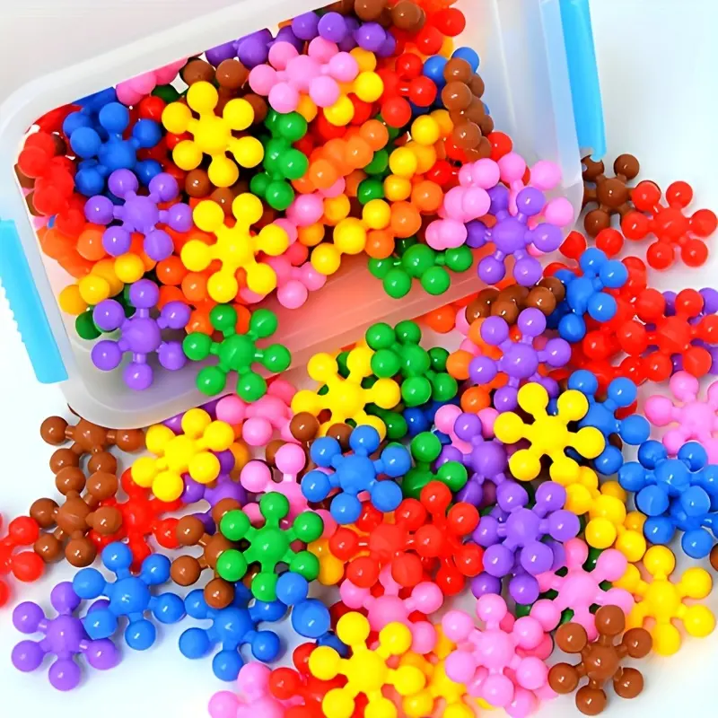 [Christmas Halloween Easter] 60/100/200Pcs Plum Blossom 3D Snowflake Interlocking Puzzle Block Set - Educational Plastic Assembly Toy Suitable For Easter, Christmas, And Halloween Gifting, Color Random