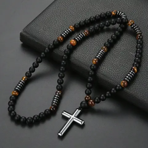 Handmade Beaded Cross Crystal Pendant with Necklace, Fashion Accessory for Daily Wear & Special Occasions, Energy Healing Jewelry Gift, Pendant Design