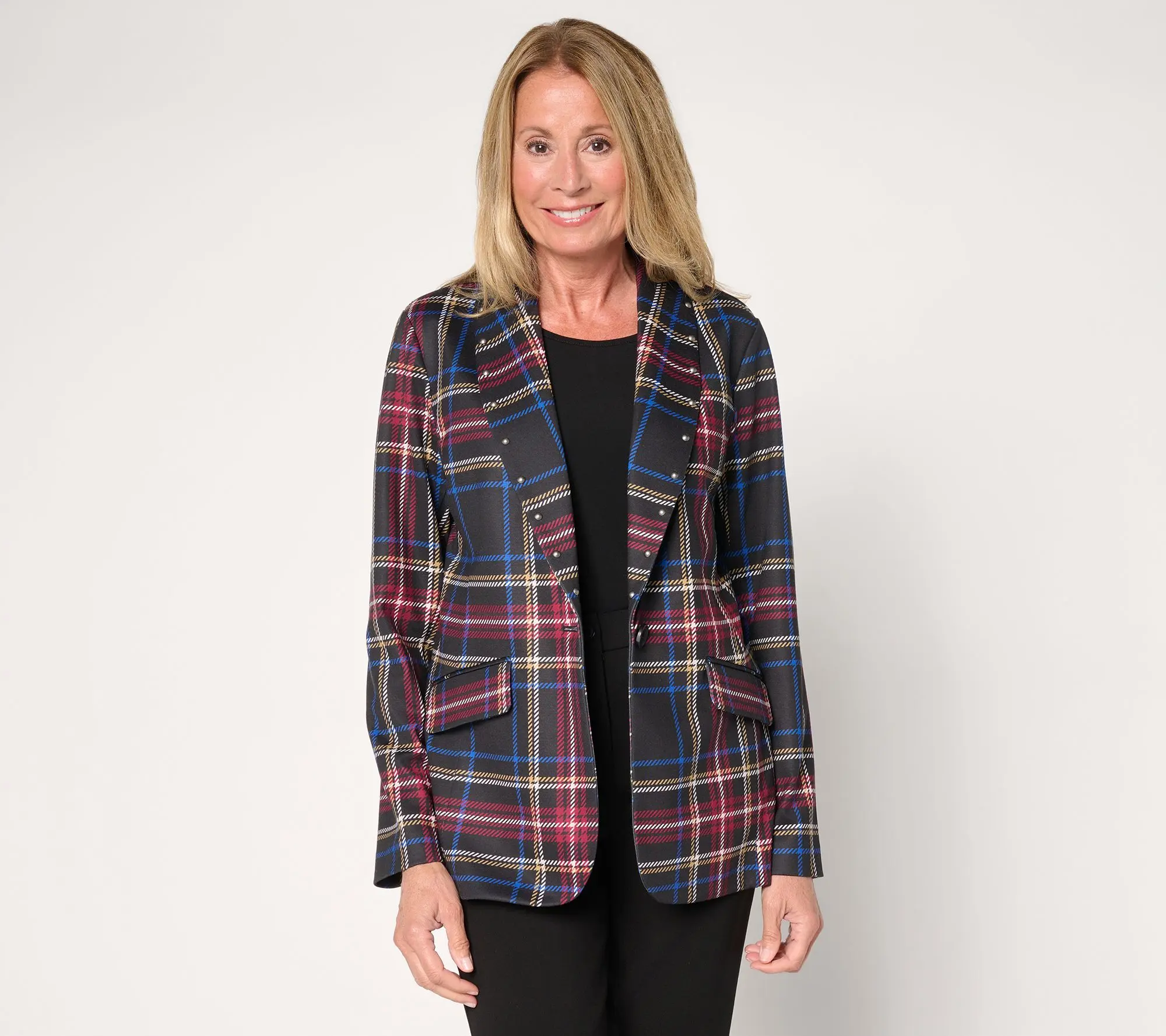 GRAVER Susan Graver Petite Printed Ponte Blazer with Studs